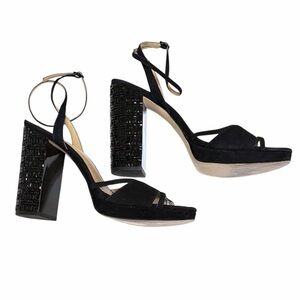 Michael Michael Kors embelished block heel Sandals, black suede leather, sz 8.5